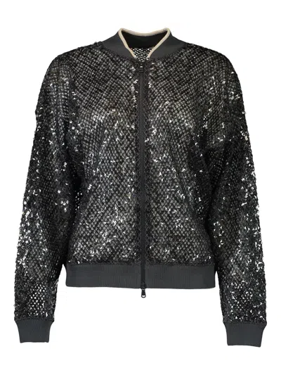 Brunello Cucinelli Sequin-knitted Bomber Jacket In Black