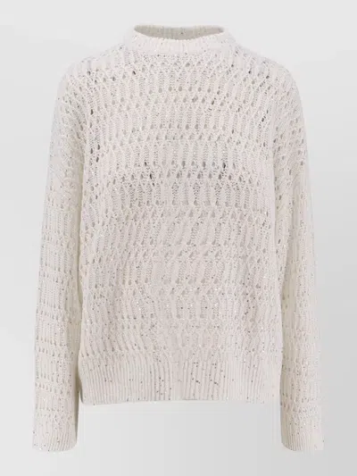 Brunello Cucinelli Sequin Linen Blend Knitwear Crew Sweater In Gray