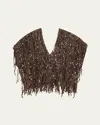 Brunello Cucinelli Sequin Macrame Embroidered V-neck Sweater In Chocolate