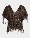 Brunello Cucinelli Sequin Macrame Embroidered V-neck Sweater In Chocolate