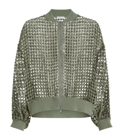 Brunello Cucinelli Sequin Mesh Cardigan In Green