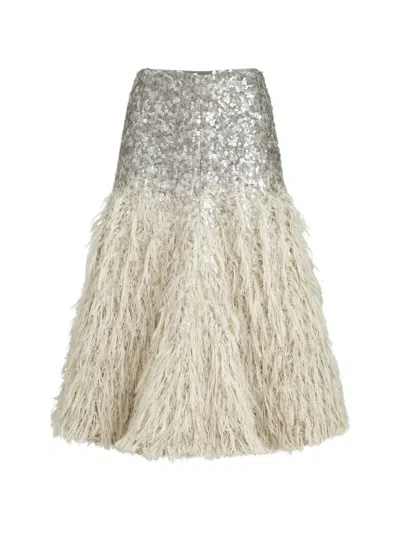 Brunello Cucinelli Sequin Midi Skirt In Silver
