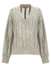 Brunello Cucinelli Silk And Linen V-neck Sweater In Gray