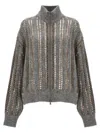 Brunello Cucinelli Sequin Openwork Sweater In Gray
