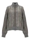 Brunello Cucinelli Sequin Openwork Sweater In Grey