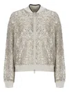 Brunello Cucinelli Sequin Embellished Short Cardigan In Silver