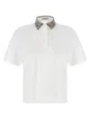 Brunello Cucinelli Polo With Dazzling Knit Collar In White