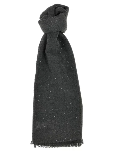 Brunello Cucinelli Sequin Scarf In Gray