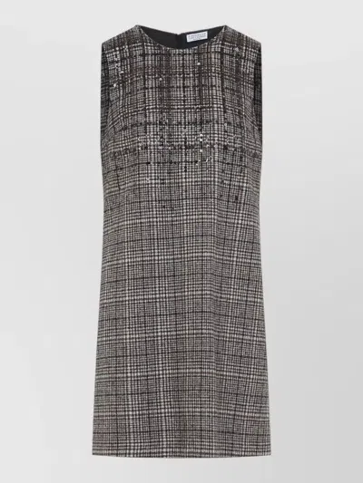 Brunello Cucinelli Sequin Shift Mini Dress Prince Wales Check In Multi