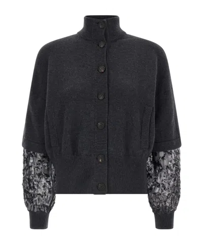 BRUNELLO CUCINELLI SEQUIN-SLEEVE CASHMERE CARDIGAN
