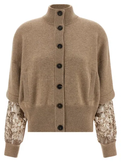 BRUNELLO CUCINELLI SEQUIN SLEEVE CARDIGAN