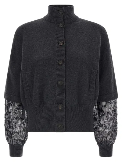 BRUNELLO CUCINELLI BRUNELLO CUCINELLI SEQUIN SLEEVE CARDIGAN