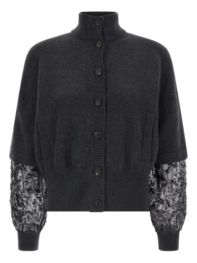 BRUNELLO CUCINELLI SEQUIN-SLEEVE CASHMERE CARDIGAN