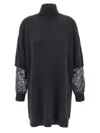 Brunello Cucinelli Sequin-embellished High-neck Mini Dress In Gray