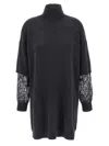 Brunello Cucinelli Sequin-embellished High-neck Mini Dress In Gray