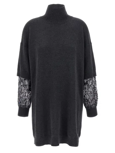 Brunello Cucinelli Sequin Sleeve Dress Dresses Gray
