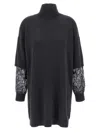 Brunello Cucinelli Sequin-embellished High-neck Mini Dress In Gray