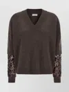 Brunello Cucinelli Sequin Sleeve Sweater Sweaters And Cardigans Brown In Brown