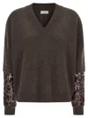Brunello Cucinelli Sequin Sleeve Sweater Sweaters And Cardigans Brown In Black