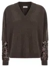 Brunello Cucinelli Sequin Sleeve Sweater Sweaters And Cardigans Brown In Brown