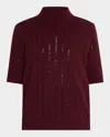 Brunello Cucinelli Sequin-stripe Cashmere Top In Burgundy