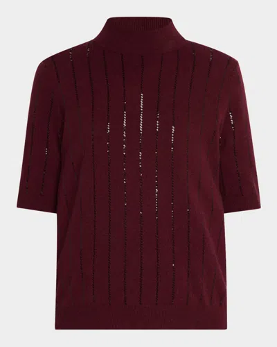 Brunello Cucinelli Sequin-stripe Cashmere Top In Burgundy
