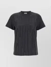 Brunello Cucinelli Dazzling Chalk Stripe Embroidery T-shirt In Black