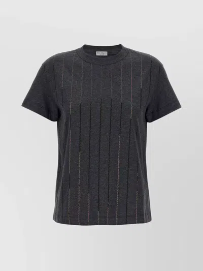 Brunello Cucinelli Sequin Stripe Short Sleeve T-shirt In Black