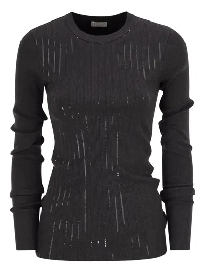 Brunello Cucinelli Cotton Jersey T-shirt With Dazzling Chalk Stripe Embroidery In Animal Print