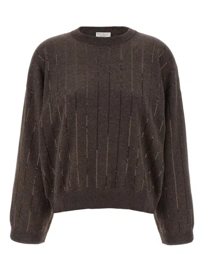 BRUNELLO CUCINELLI SEQUIN-STRIPED CASHMERE SWEATER