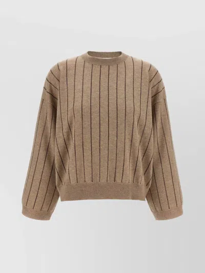 BRUNELLO CUCINELLI SEQUIN STRIPED CREW NECK CASHMERE SWEATER