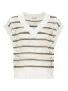 Brunello Cucinelli Sequin Embellished Linen Crewneck Knitwear In Multi