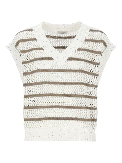 BRUNELLO CUCINELLI SEQUIN-STRIPED SLEEVELESS VEST