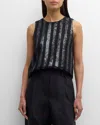 Brunello Cucinelli Sequin Striped Tank Top In C101 Black