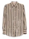 Brunello Cucinelli Vertical Striped Cotton Shirt In Brown