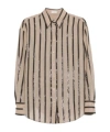 Brunello Cucinelli Vertical Striped Cotton Shirt In Light Brown