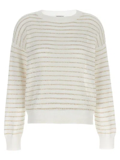 Brunello Cucinelli Sequin Stripes Sweater In White