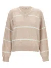 Brunello Cucinelli Alpaca, Cotton And Wool Sweater With Sequins In Beige