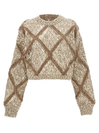 Brunello Cucinelli Sequin Sweater In Cream