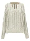 Brunello Cucinelli Lace-knit Sweater In Gray