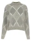 Brunello Cucinelli Argyle Check Sweater In Gray