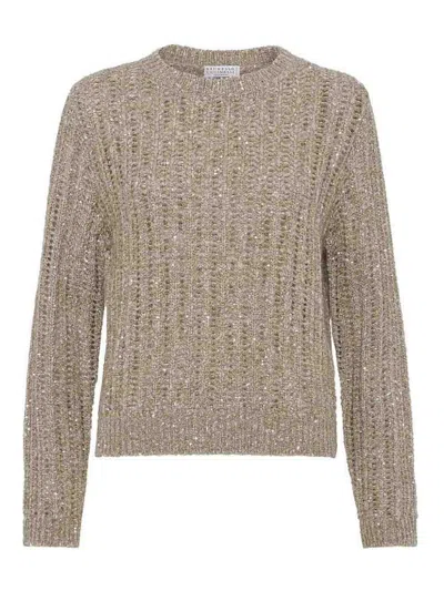 Brunello Cucinelli Sequin Sweater In Sand