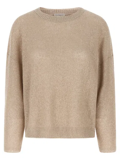 Brunello Cucinelli Sequin Sweater Sweaters And Cardigans In Beige