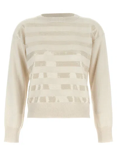 Brunello Cucinelli Sequin Sweater Sweater, Cardigans White In Neutral