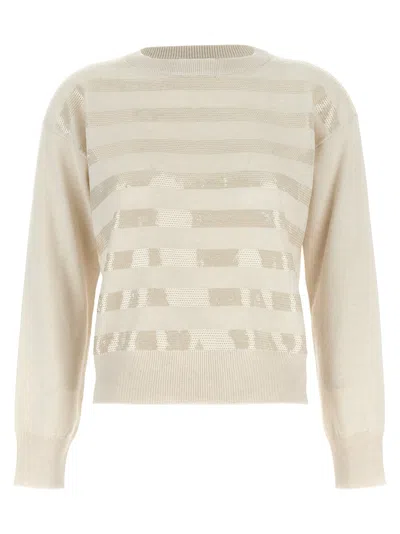 BRUNELLO CUCINELLI SEQUIN SWEATER SWEATER, CARDIGANS WHITE