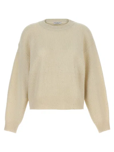 Brunello Cucinelli Sequin Sweater Sweater, Cardigans White In Gold