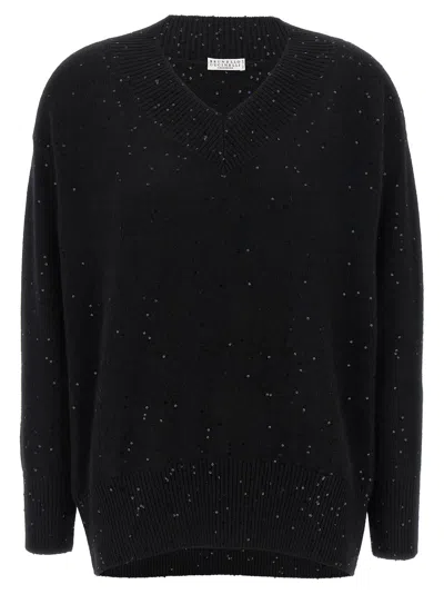 BRUNELLO CUCINELLI SEQUIN SWEATER SWEATERS AND CARDIGANS BLACK