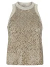 Brunello Cucinelli Stretch Cotton Jersey Top With Dazzling Net Embroidery