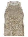 Brunello Cucinelli Stretch Cotton Jersey Top With Dazzling Net Embroidery
