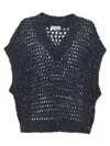 Brunello Cucinelli V-neck Net Knitted Vest In Blue